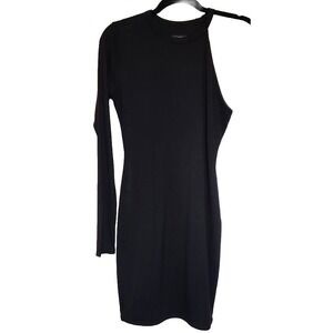 NAKED WARDROBE Dress Womens L One‎ Shoulder L/S Bodycon Mini Stretchy Black NWT